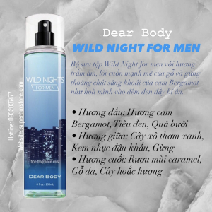 BODY MIST DEAR BODY 236ml - XỊT THƠM TOÀN THÂN - Dành Cho Nam - WILD NIGHT FOR MEN